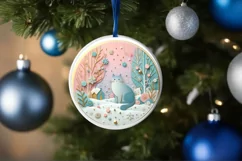 Colorful Cat Winter Scene Round Ornament Sublimation PNG Product Image 1