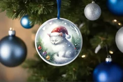 Winter Cat Watercolor Round Ornament Sublimation PNG Product Image 1