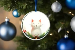Winter Cat Watercolor Round Ornament Sublimation PNG Product Image 1