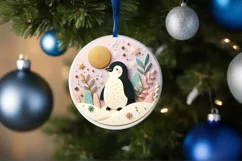 Colorful Penguin Christmas Scene Round Ornament Sublimation Product Image 1
