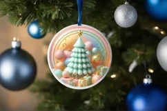 Colorful Christmass Tree Winter Scene Round Ornament Product Image 1