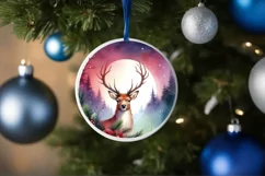 Watercolor Reindeer Round Ornament Sublimation PNG Product Image 1
