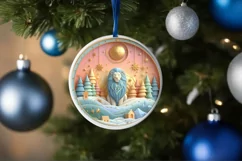 Colorful Lion Winter Scene Round Ornament Sublimation PNG Product Image 1