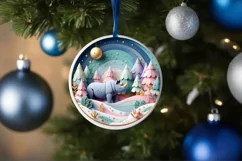 Colorful Rhino Winter Scene Round Ornament Sublimation PNG Product Image 4