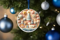 Colorful Duck Winter Scene Round Ornament Sublimation PNG Product Image 1