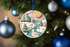 Colorful Pastel Round Christmas Scene with Duck 3D Material Product Image 4