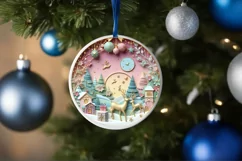 Colorful Deer Christmas Scene Round Ornament Sublimation PNG Product Image 1