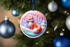 Christmas Fox Round Ornament Sublimation PNG Product Image 4
