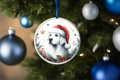 Watercolor Christmas Dog Round Ornament Sublimation PNG Product Image 4