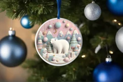 Colorful Polar Bear Winter Scene Round Ornament Sublimation Product Image 4