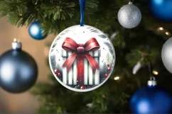 Watercolor Gift Round Ornament Sublimation PNG Product Image 1