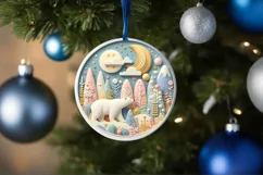 Colorful Polar Bear Winter Scene Round Ornament Sublimation Product Image 4
