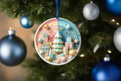 Colorful Christmass Tree Winter Scene Round Ornament Product Image 1