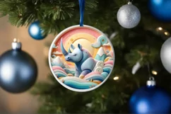 Colorful Rhino Winter Scene Round Ornament Sublimation PNG Product Image 4