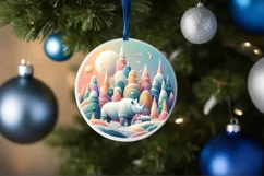 Colorful Rhino Winter Scene Round Ornament Sublimation PNG Product Image 1