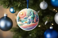 Colorful Rhino Winter Scene Round Ornament Sublimation PNG Product Image 4