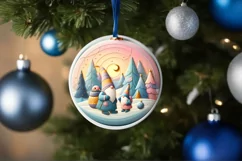 Colorful Winter Gnomes Christmas Scene Round Ornament Product Image 4