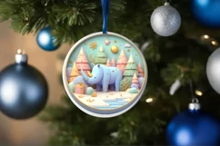Colorful Rhino Winter Scene Round Ornament Sublimation PNG Product Image 1