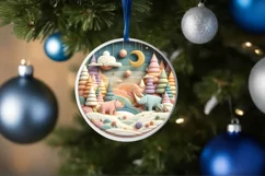 Colorful Rhino Winter Scene Round Ornament Sublimation PNG Product Image 1