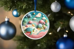 Colorful Turtle Christmas Scene Round Ornament Sublimation Product Image 4