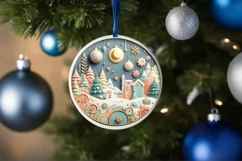 Colorful Seal Christmas Scene Round Ornament Sublimation PNG Product Image 1