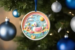 Colorful Duck Winter Scene Round Ornament Sublimation PNG Product Image 4