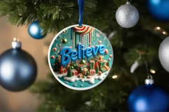 Believe Christmas Round Cute Ornament Sublimation Product Image 4