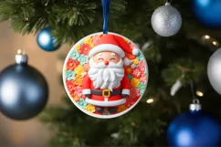 Christmas Round Cute Santa Ornament Sublimation Product Image 4