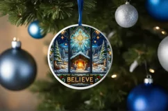 Believe Stained Glass Christmas Round Ornament Product Image 4