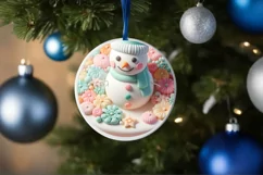 Christmas Round Cute Snow Man Ornament Sublimation Product Image 4