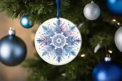 Watercolor Snowflake Christmas Round Cute Ornament Sublimati Product Image 4