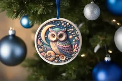Christmas Round Cute Owl Ornament Sublimation Product Image 4