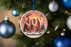 Joy Christmas Round Cute Ornament Sublimation Product Image 4