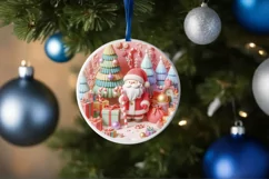 Christmas Round Cute Santa Ornament Sublimation Product Image 4