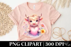 Pink Baby Highland Cow Spring Love Flowers |T-shirt, Mug Product Image 5