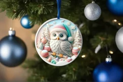 Christmas Round Owl Animal Ornament Sublimation Product Image 4