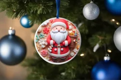 3D Christmas Round Cute Santa Ornament PNG Sublimation Product Image 4