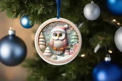 Christmas Round Cute Owl Ornament Sublimation Product Image 4