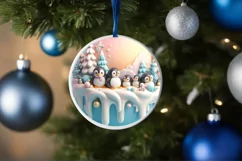 Christmas Round Cute Penguin Ornament Sublimation Product Image 4