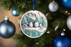 3D Round Cute Penguin Family Christmas Ornament Product Image 4