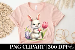 Easter Bunny with Tulip Flower, Clipart |T-shirt, Mug PNG Product Image 5