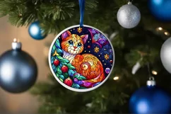 Stained Glass Christmas Round Ornament Sublimation Product Image 4