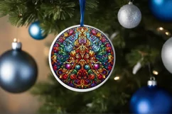 Stained Glass Christmas Round Ornament Sublimation Product Image 4