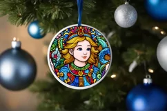 Stained Glass Christmas Round Ornament Sublimation Product Image 4