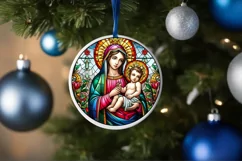 Stained Glass Christmas Round Ornament Sublimation Product Image 4