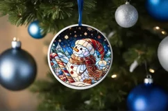 Stained Glass Christmas Round Ornament Sublimation Product Image 4