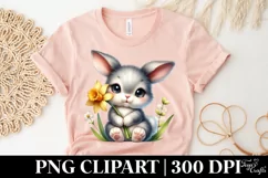 Easter Grey Bunny Spring Flower, Clipart |T-shirt, Mug PNG Product Image 5