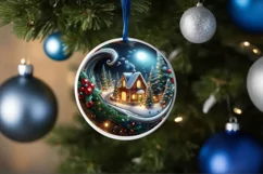 Night Christmas Scene Round Cute Ornament Sublimation Product Image 4