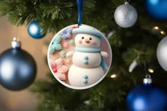 Christmas Round Cute Snow Man Ornament Sublimation Product Image 4