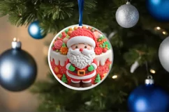 3D Christmas Round Cute Santa Ornament Sublimation Product Image 4